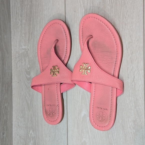 Tory Burch Womens Thong Logo Sandals Flats shoes slide sz 7.5 - Picture 2 of 13